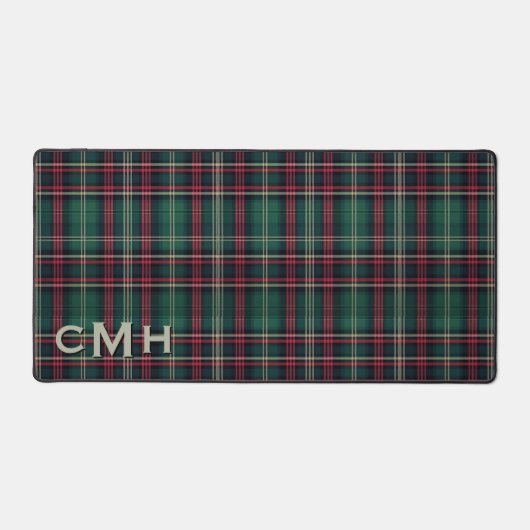 Rustic Red Green & Black Tartan Plaid Monogram デスクマット (正面)