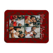 Rustic Red Green Christmas Photo Collage Card  マグネット (横)