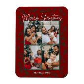 Rustic Red Green Christmas Photo Collage Card  マグネット (縦)