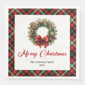 Rustic Red Green Christmas Wreath Napkin Set (正面)