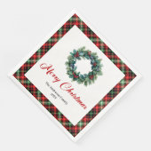 Rustic Red Green Plaid Christmas Wreath Napkins (コーナー)