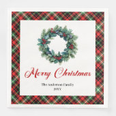 Rustic Red Green Plaid Christmas Wreath Napkins (正面)