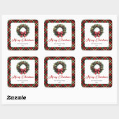 Rustic Red Green Plaid Christmas Wreath Sticker  スクエアシール (シート)