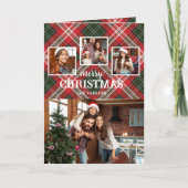Rustic Red/Green Plaid Merry Christmas 4-Photo シーズンカード (正面)