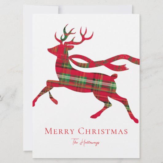 Rustic Red Green Plaid Reindeer Holiday Photo Card シーズンカード (正面)