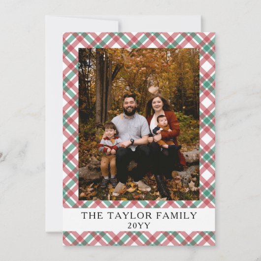 Rustic Red Green Plaid Tartan Photo Christmas シーズンカード (正面)