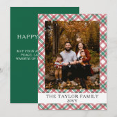 Rustic Red Green Plaid Tartan Photo Christmas シーズンカード (正面/裏面)