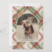 Rustic Red Green Plaid w/Holly Arch 1 Photo シーズンカード (正面)