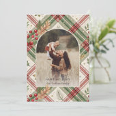 Rustic Red Green Plaid w/Holly Arch 1 Photo シーズンカード (スタンド正面)