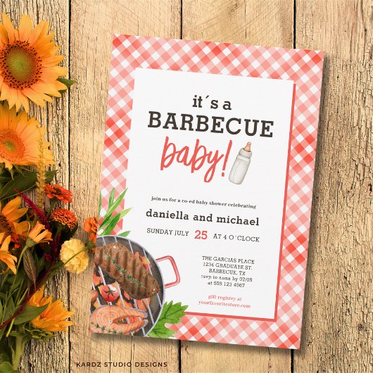Rustic Red Grill Barbecue Baby Shower 招待状