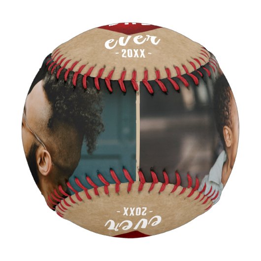 Rustic Red Heart Best Dad Ever 2 Photo Collage 野球ボール (正面)