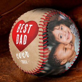 Rustic Red Heart Best Dad Ever 2 Photo Collage 野球ボール