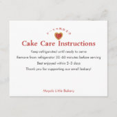 Rustic Red Heart Cake Care Instructions サンキューカード (正面)