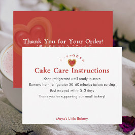 Rustic Red Heart Cake Care Instructions サンキューカード