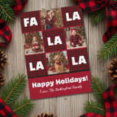 Rustic Red Plaid Fa La La Custom Photo Christmas シーズンカード