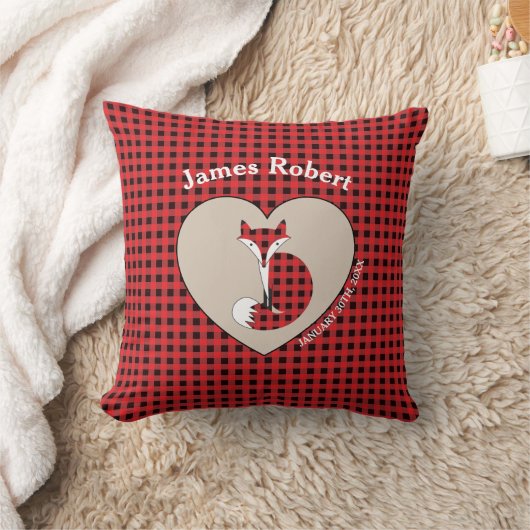 Rustic Red Plaid Fox Custom Baby Pillow クッション (ブランケット)