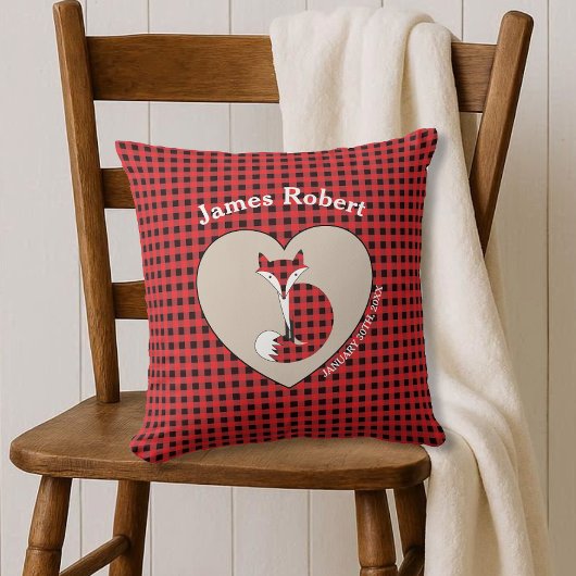 Rustic Red Plaid Fox Custom Baby Pillow クッション