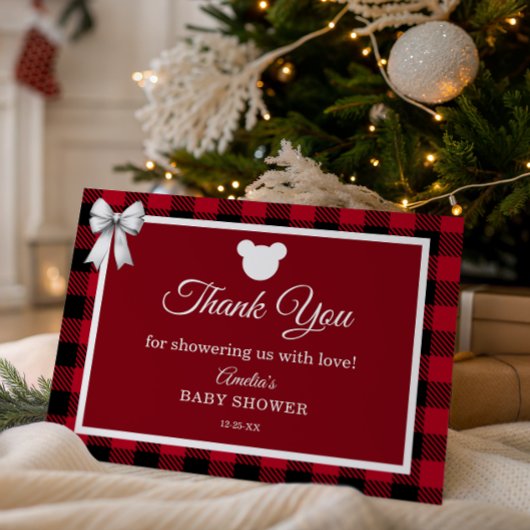 Rustic Red Plaid Merry Little Baby Shower サンキューカード