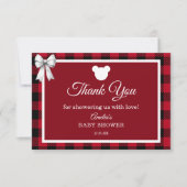 Rustic Red Plaid Merry Little Baby Shower サンキューカード (正面)
