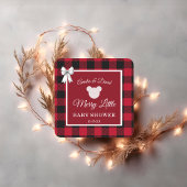 Rustic Red Plaid Merry Little Baby Shower スクエアシール