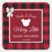 Rustic Red Plaid Merry Little Baby Shower スクエアシール (正面)