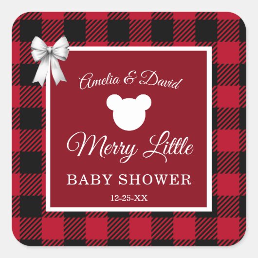 Rustic Red Plaid Merry Little Baby Shower スクエアシール (正面)