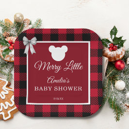 Rustic Red Plaid Merry Little Baby Shower ペーパープレート