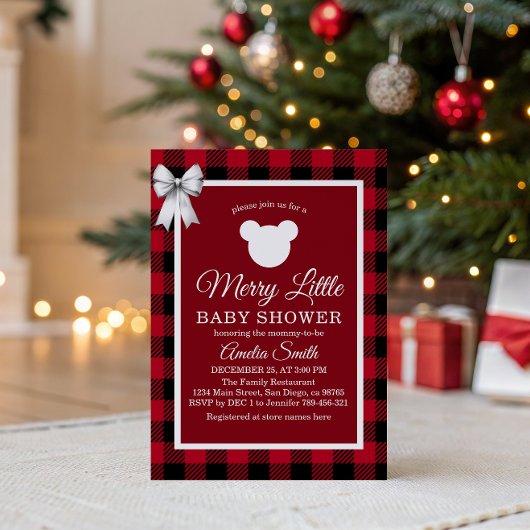 Rustic Red Plaid Merry Little Baby Shower 招待状