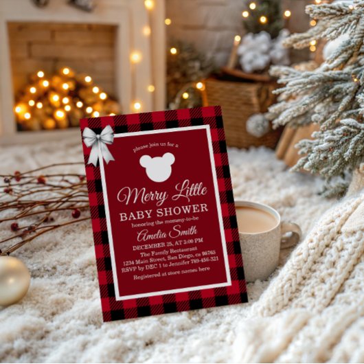 Rustic Red Plaid Merry Little Baby Shower 招待状