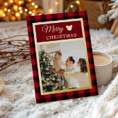 Rustic Red Plaid Merry Little Baby Shower 箔シーズンカード