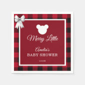 Rustic Red Plaid Merry Little Baby Shower Napkins スタンダードカクテルナプキン (正面)