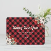 Rustic Red Plaid Snow Botanical New Year Card シーズンカード (スタンド正面)