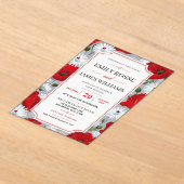 Rustic Red Poppy and Daisy Wildflower Garden アクリル招待状 (レイダウン)