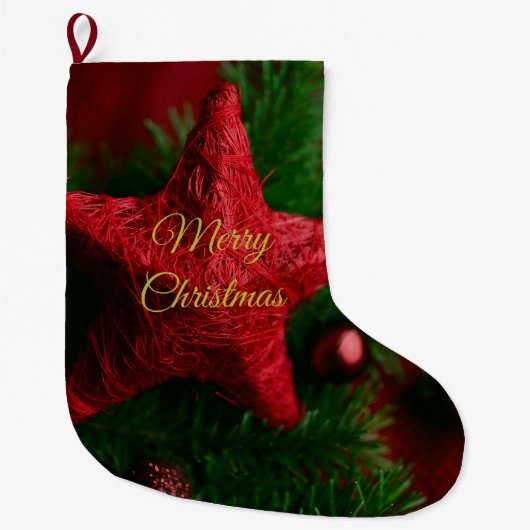Rustic Red Star Christmas Stocking- Cozy Decor ラージクリスマスストッキング (正面)