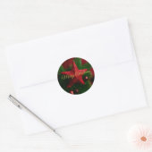 Rustic Red Star On Pin Branch Christmas Sticker ラウンドシール (封筒)