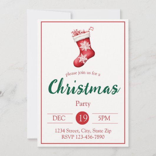 Rustic Red Stocking Holiday Invitation | Farmhouse 招待状 (正面)