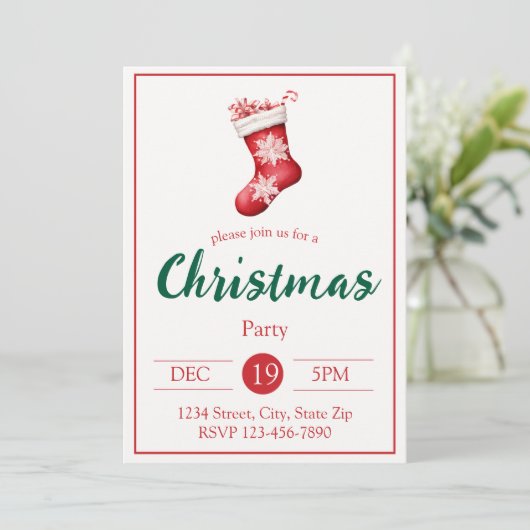 Rustic Red Stocking Holiday Invitation | Farmhouse 招待状 (スタンド正面)