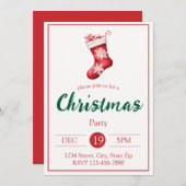 Rustic Red Stocking Holiday Invitation | Farmhouse 招待状 (正面/裏面)