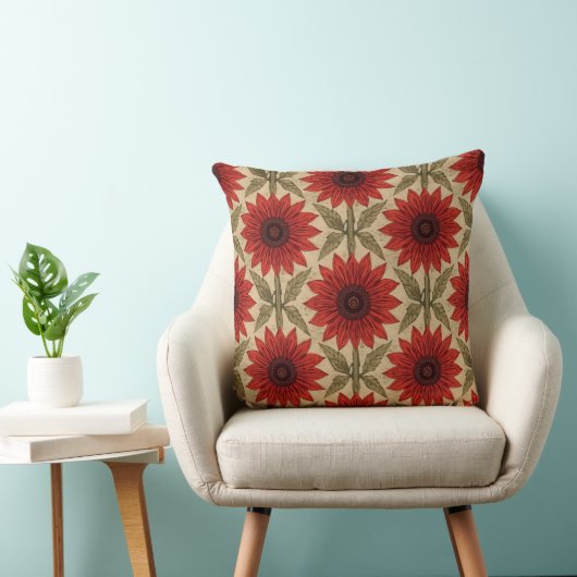 Rustic Red Sunflower Throw Pillow クッション (椅子)