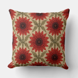 Rustic Red Sunflower Throw Pillow クッション