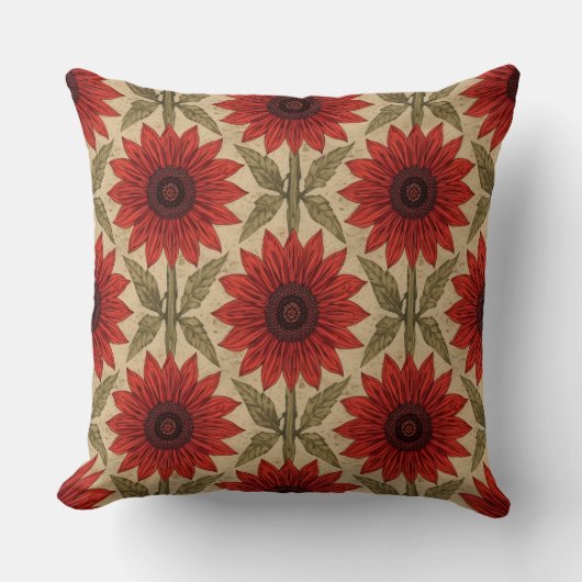 Rustic Red Sunflower Throw Pillow クッション (正面)