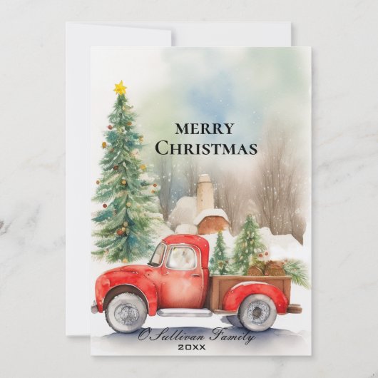 Rustic Red Truck Christmas Card - Vintage Elegant 招待状 (正面)