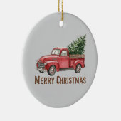 Rustic Red Truck Christmas Farmhouse Pine Tree セラミックオーナメント (右)