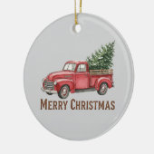 Rustic Red Truck Christmas Farmhouse Pine Tree セラミックオーナメント (左)