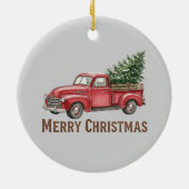 Rustic Red Truck Christmas Farmhouse Pine Tree セラミックオーナメント (裏面)