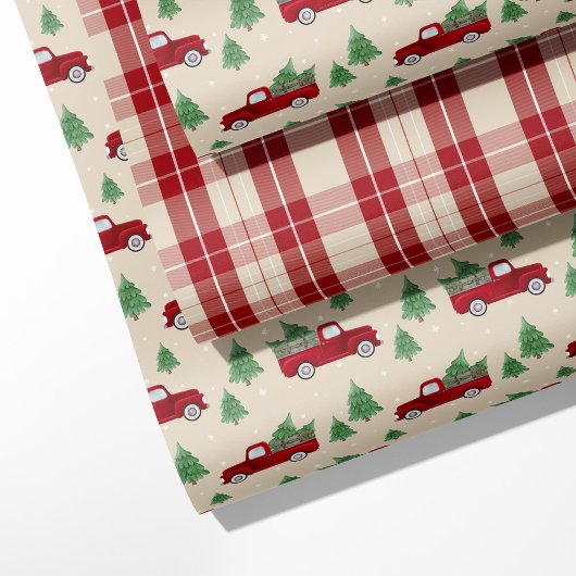 Rustic Red Truck & Christmas Plaid  ラッピングペーパーシート