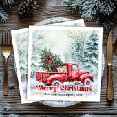 Rustic red truck Christmas scene festive napkins