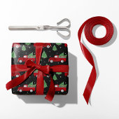 Rustic Red Truck Christmas Wrapping Paper on Black ラッピングペーパー