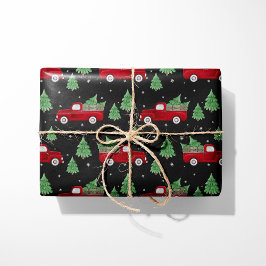 Rustic Red Truck Christmas Wrapping Paper on Black ラッピングペーパー