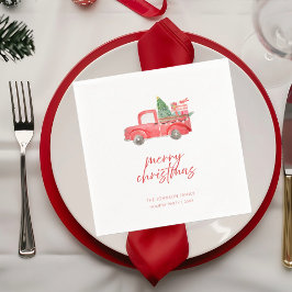 Rustic Red Truck Merry Christmas Holiday Party スタンダードカクテルナプキン
